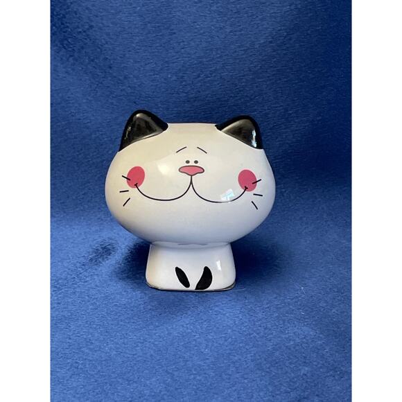 Cute Porcelain Black and White Smiling Large Headed Cat - Picture 1 of 6